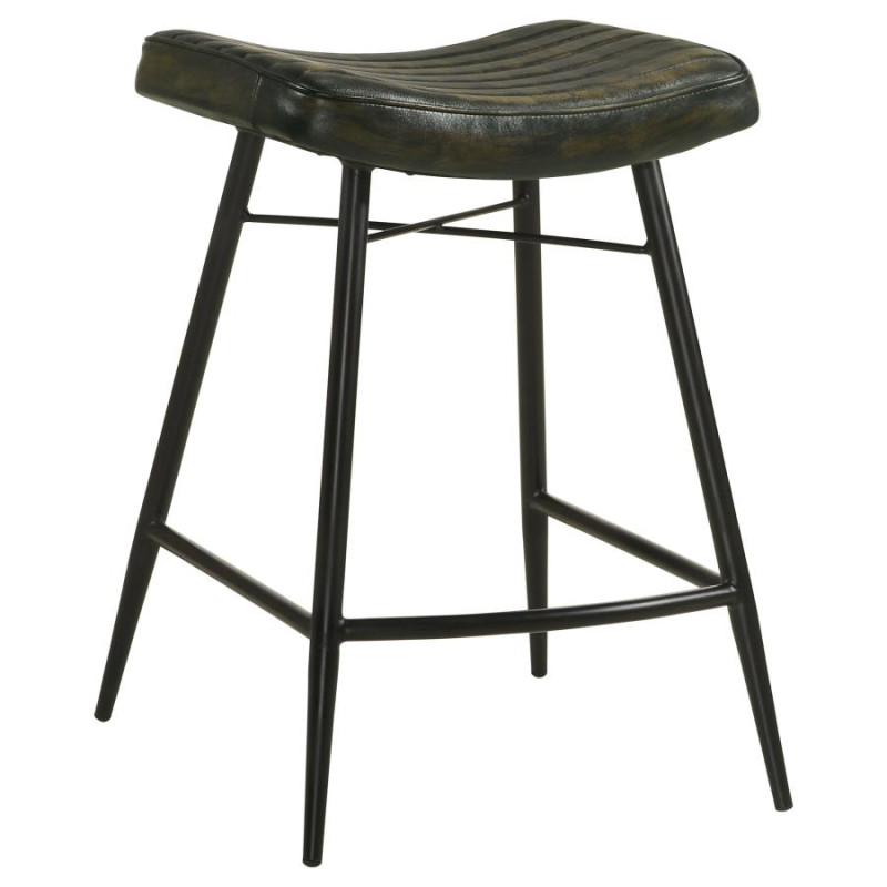 109258 Bayu Leather Upholstered Saddle Seat Backless Counter Height Stool Antique Espresso And Black (Set Of 2)