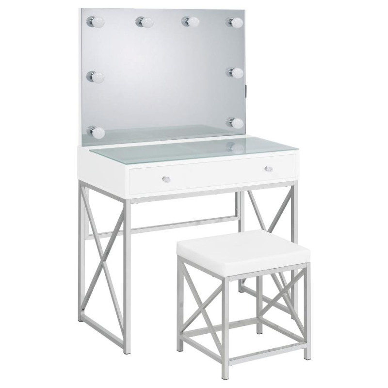 936164 Eliza 2-Piece Vanity Set With Hollywood Lighting White And Chrome