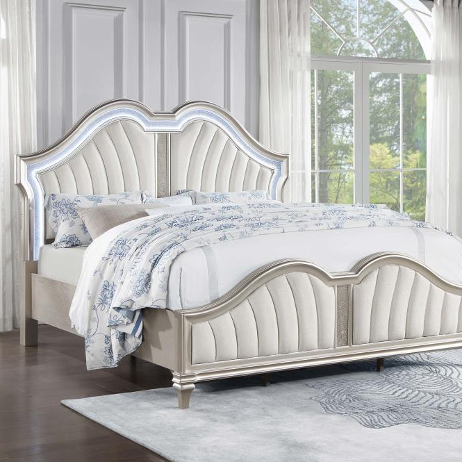 223391Q Evangeline Tufted Upholstered Platform Queen Bed Ivory And Silver Oak