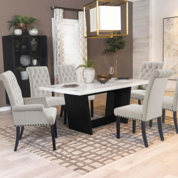 115511-S7S Osborne 7-Piece Rectangular Marble Top Dining Set Sand And White