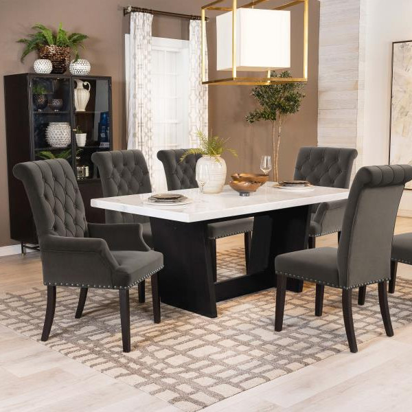 115511-S7BV Osborne 7-Piece Rectangular Marble Top Dining Set Brown And White