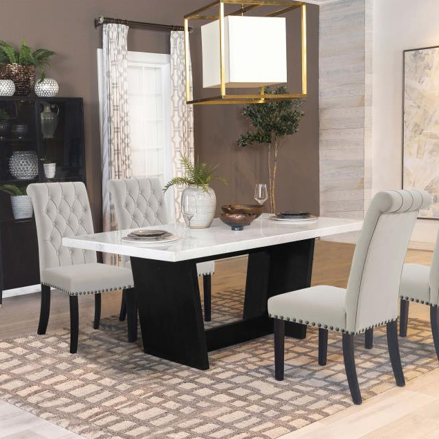 115511-S5S Osborne 5-Piece Rectangular Marble Top Dining Set Sand And White