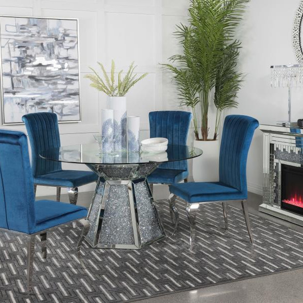 115561-S5T Quinn 5-Piece Hexagon Pedestal Dining Room Set Mirror And Teal