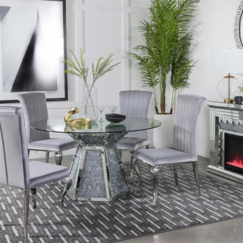 115561-S5G Quinn 5-Piece Hexagon Pedestal Dining Room Set Mirror And Grey