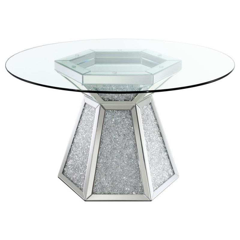115561 Quinn Hexagon Pedestal Glass Top Dining Table Mirror