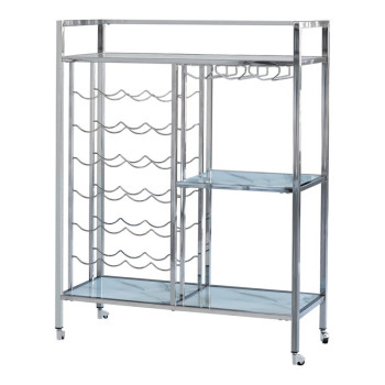 181370 Derion Glass Shelf Serving Cart With Casters Chrome