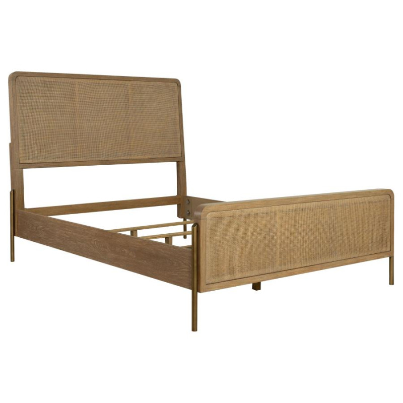 224300KE Arini Upholstered Eastern King Panel Bed Sand Wash And Natural Cane