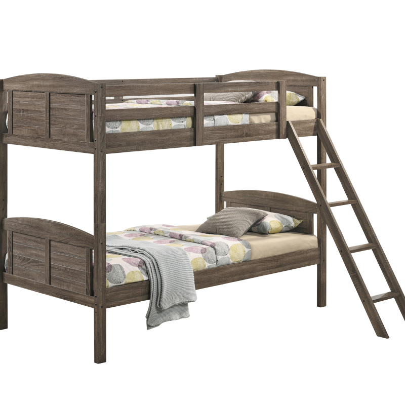 400808 Flynn Twin Over Twin Bunk Bed Weathered Brown