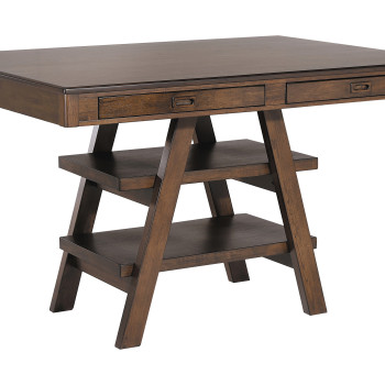 115208 Dewey 2-Drawer Counter Height Table With Open Shelves Walnut