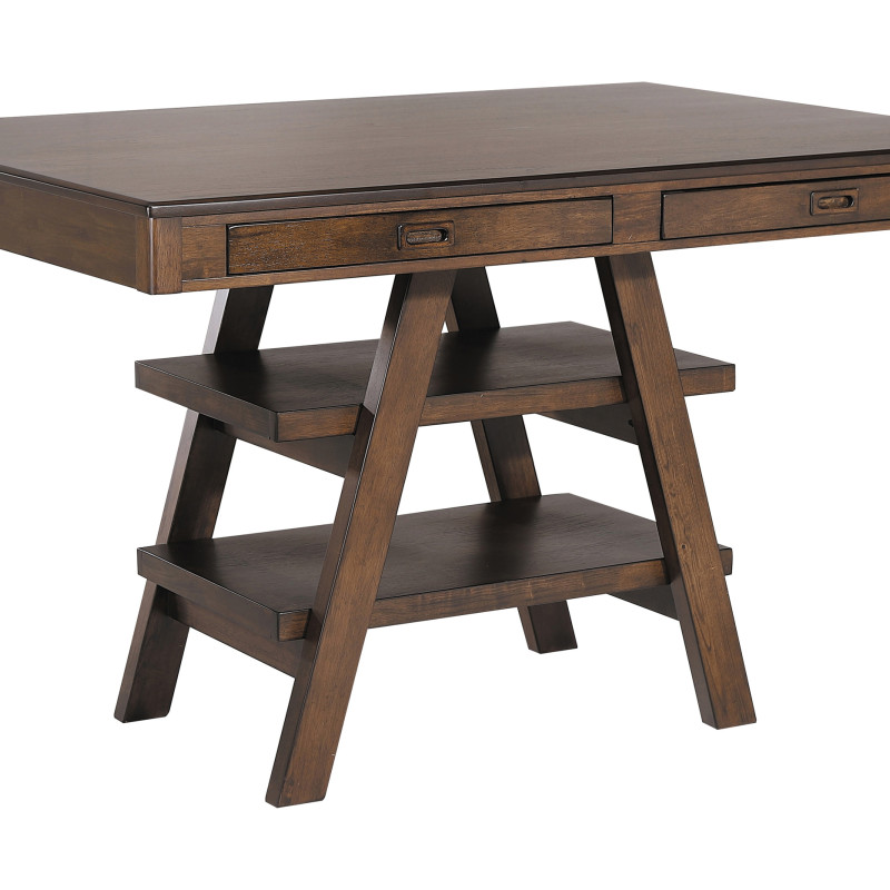 115208 Dewey 2-Drawer Counter Height Table With Open Shelves Walnut