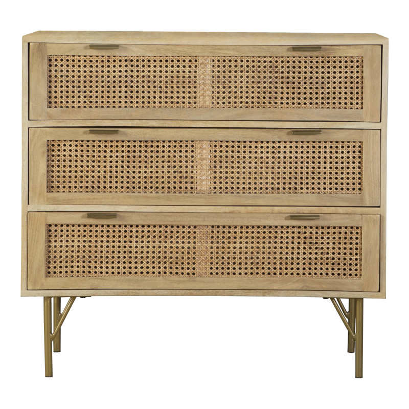 959579 3-Drawer Accent Cabinet Natural And Antique Brass