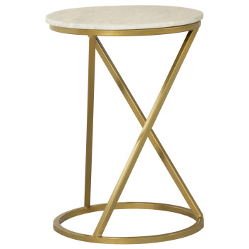 959562 Round Accent Table With Marble Top White And Antique Gold