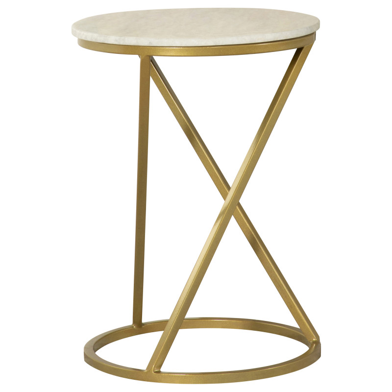 959562 Round Accent Table With Marble Top White And Antique Gold
