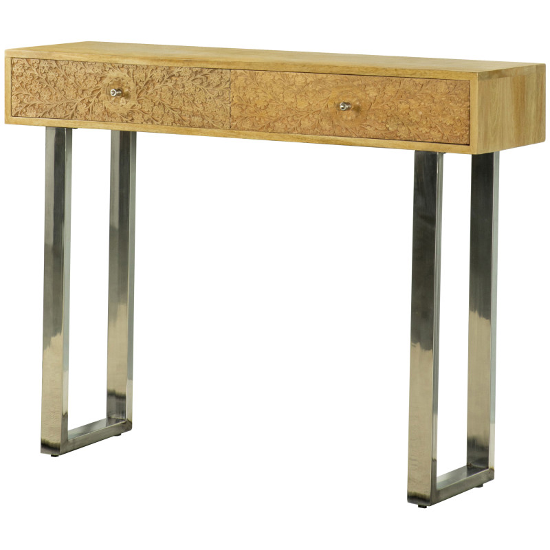 953512 Console Table With Hand Carved Drawers Natural