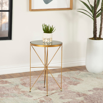 936061 Round Accent Table With Marble Top Green And Antique Gold