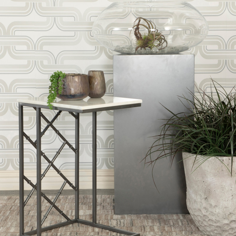 936025 Accent Table With Marble Top White