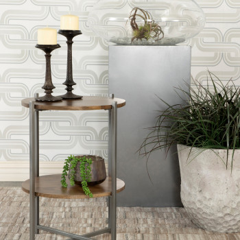 935993 Round Accent Table With Open Shelf Natural And Gunmetal