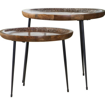 935984 2-Piece Round Nesting Table With Tripod Tapered Legs Honey And Black