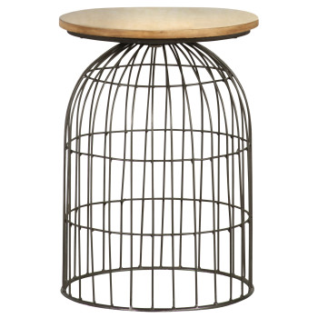 935860 Round Accent Table With Bird Cage Base Natural And Gunmetal