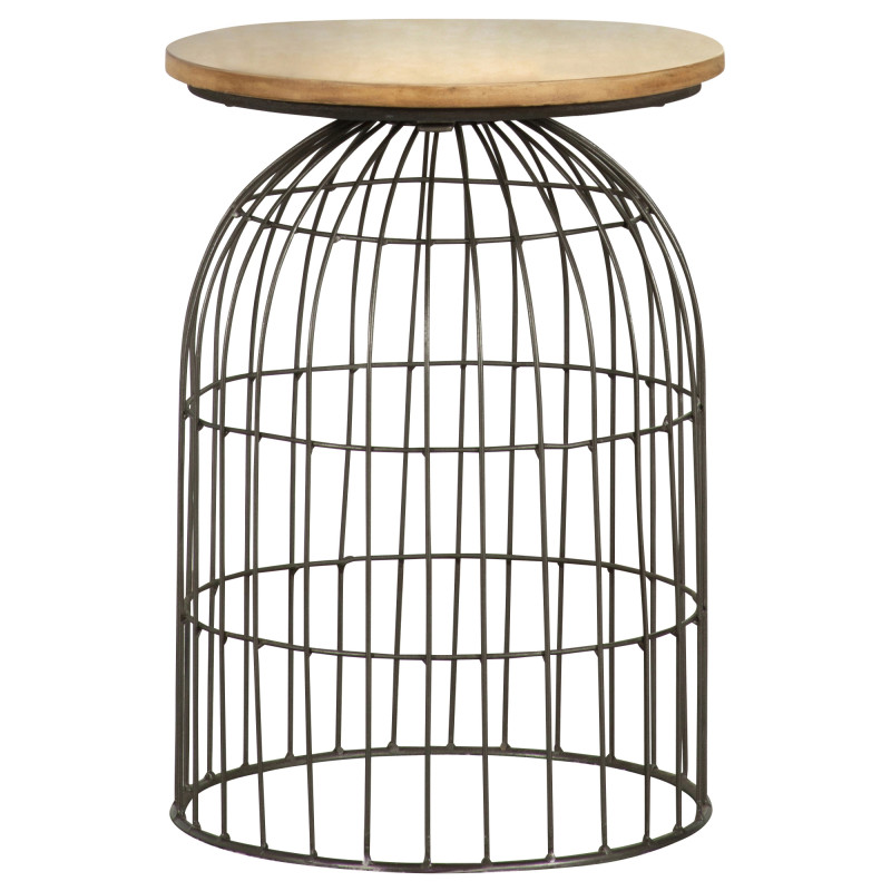 935860 Round Accent Table With Bird Cage Base Natural And Gunmetal