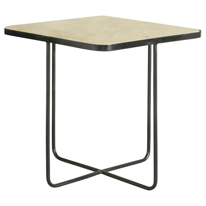 935855 Square Accent Table Travertine And Black