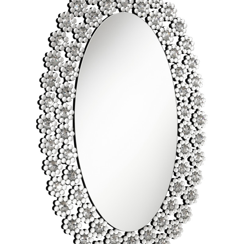 961615 Oval Wall Mirror With Faux Crystal Blossoms