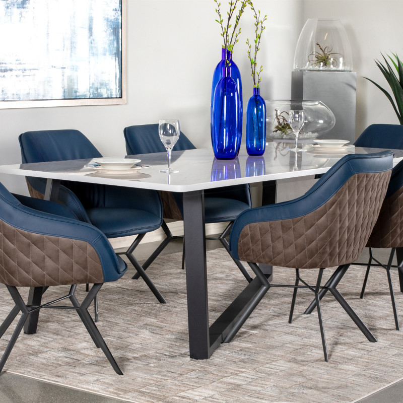 193781-7PC 7PC SETS Mayer Rectangular Dining Table Faux White Marble And Gunmetal