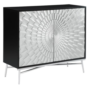 959584 Rectangular 2-door Accent Cabinet Black and Silver
