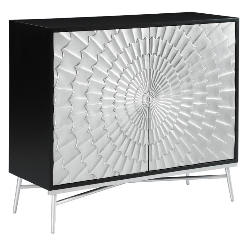 959584 Rectangular 2-door Accent Cabinet Black and Silver