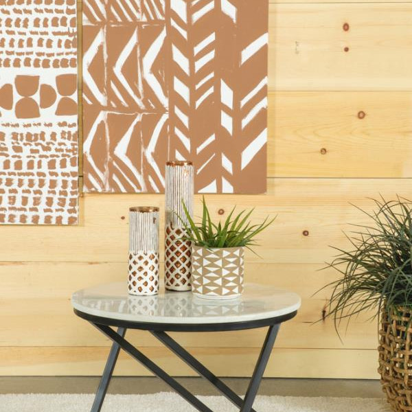 931227 Round Accent Table with Marble Top White and Black