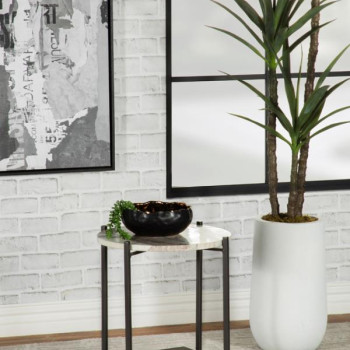 931204 Round Accent Table with Marble Top White and Gunmetal