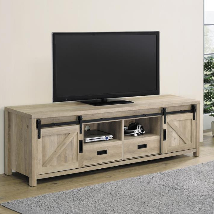 736263 Rectangular TV Console with 2 Sliding Doors