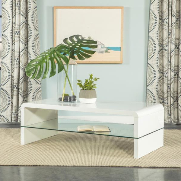 703798 Rectangular Coffee Table with Glass Shelf White High Gloss