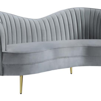 506865 Sophia Upholstered Loveseat with Camel Back Grey and Gold