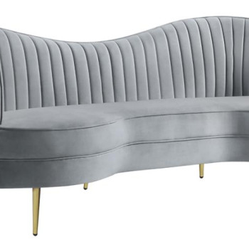 506864 Sophia Upholstered Sofa with Camel Back Grey and Gold