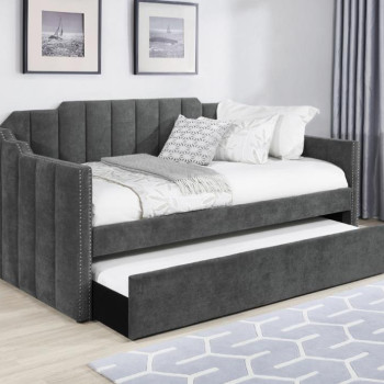 315962 Kingston Upholstered Twin Daybed with Trundle Charcoal