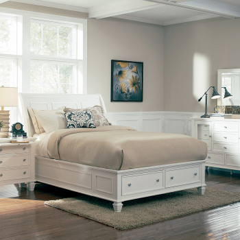 201309KE-S4 4PC SETS Sandy Beach Eastern King Storage Sleigh Bed White