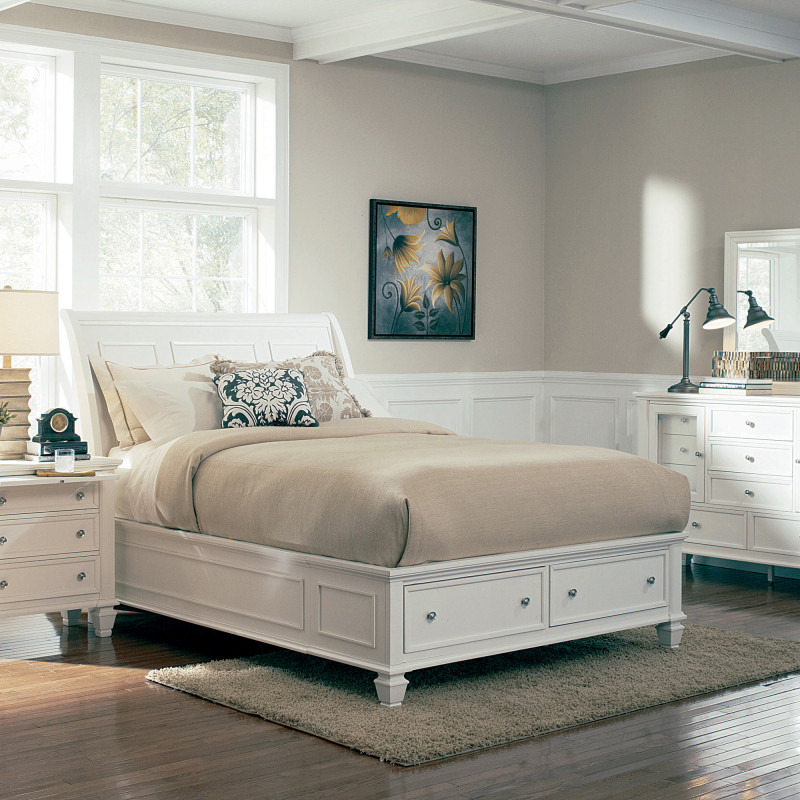 201309KE-S5 5PC SETS Sandy Beach Eastern King Storage Sleigh Bed White