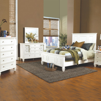 201301KW-S4 4PC SETS Sandy Beach California King Panel Bed With High Headboard White
