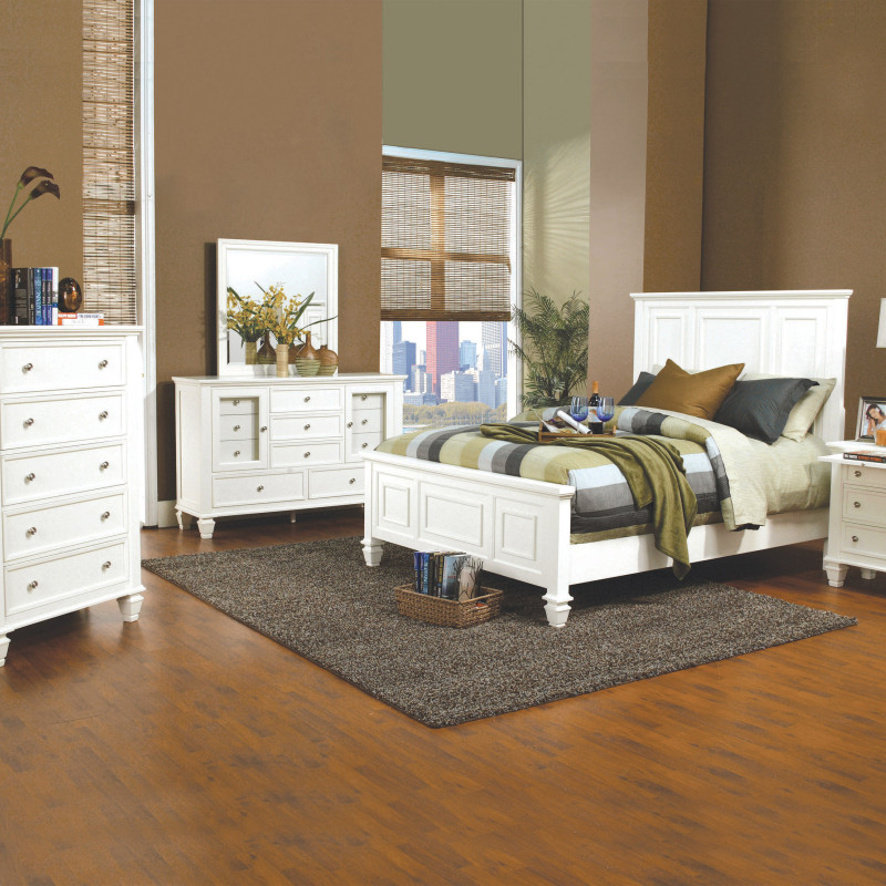 201301Q-S4 4PC SETS Sandy Beach Queen Panel Bed With High Headboard White