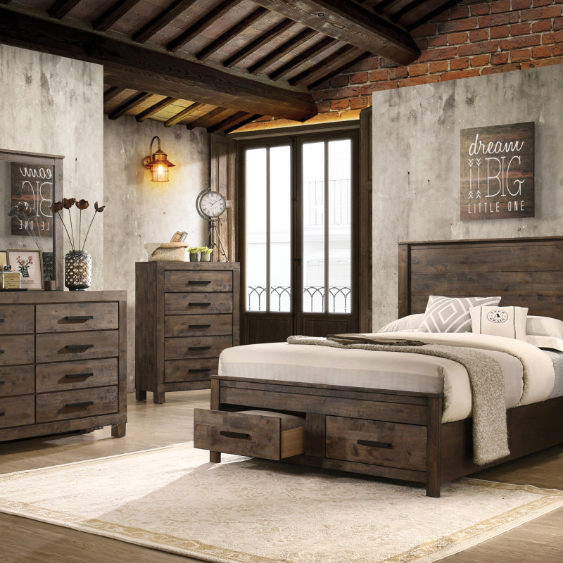 222631Q-S5 Woodmont 5-Piece Queen Platform Bedroom Set Rustic Golden Brown