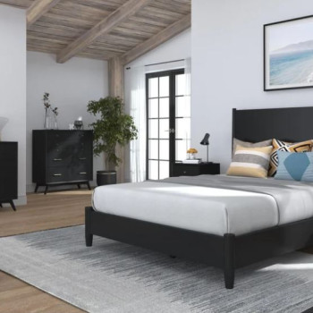 966BLK-01Q-4PC 4PC SETS Flynn Panel Bed, Black