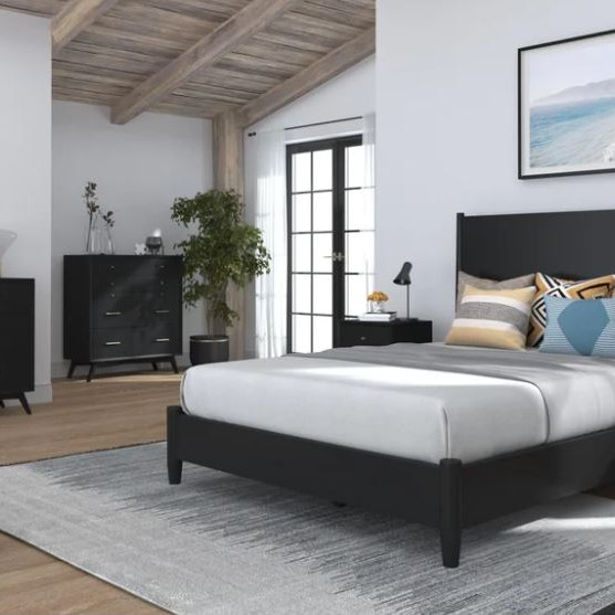 966BLK-07EK-5PC 5PC SETS Flynn Panel Bed, Black