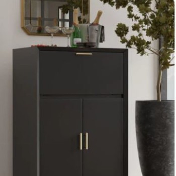 966BLK-16 Flynn Large Bar Cabinet, Black