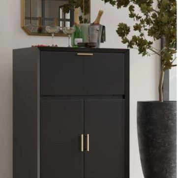 966BLK-16 Flynn Large Bar Cabinet, Black