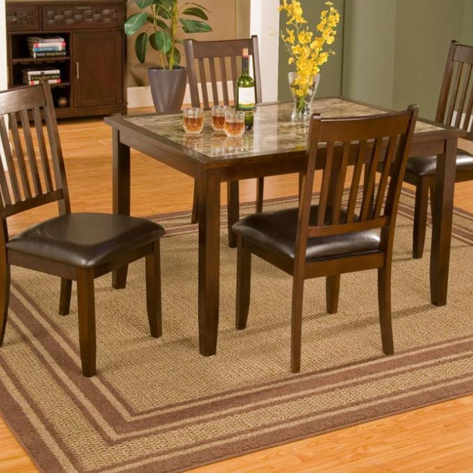 553-5PC 5PC SETS Capitola Faux Marble 5 Piece Dinette Set, Espresso + 4 Side Chairs