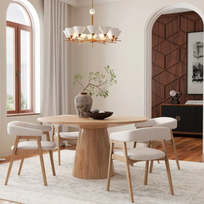 3859NAT-01-5PC 5PC SETS Cove Round Dining Table, Natural + 4 Side Chairs