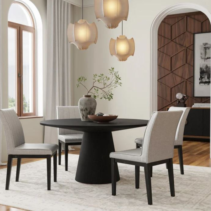 3859-01-5PC1 5PC SETS Cove Round Dining Table, Vintage Black + 4 Side Chairs