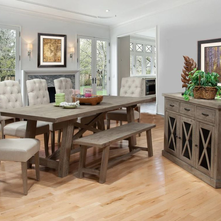 2068-01-7PC 7PC SETS Newberry Rectangular Dining Table, Weathered Natural + 5 Side Chairs + Bench