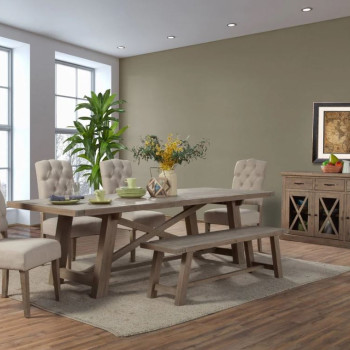 2068-01-6PC 6PC SETS Newberry Rectangular Dining Table, Weathered Natural + 4 Side Chairs + Bench